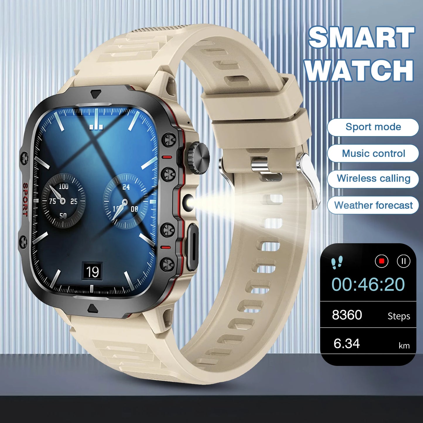 Smart Watch With Flashlight Function, Suitable For Iphone And Android Phones