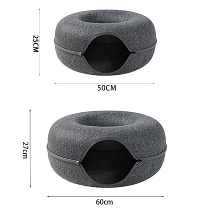 Donut Cat Bed Interactive Tunnel Pet Felt Indoor  House Kitten Training Toy