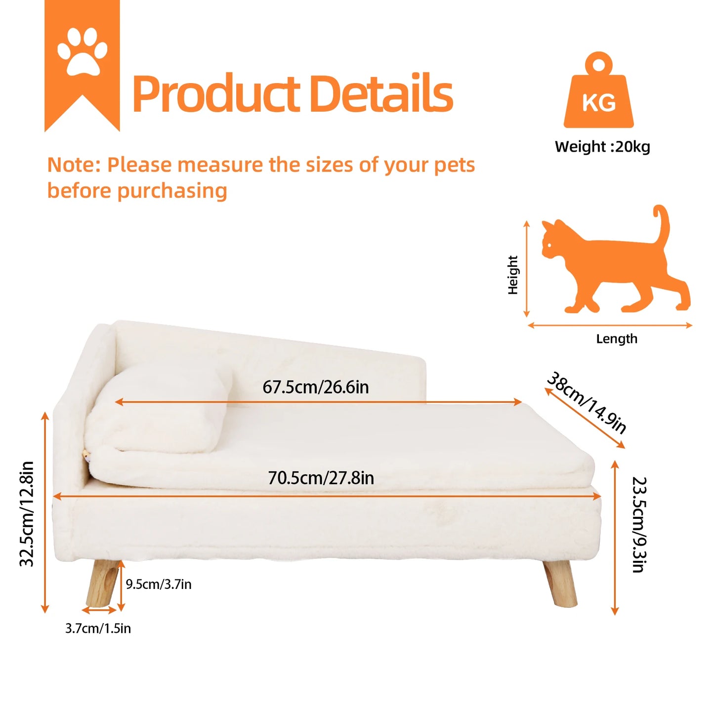 Elevated Pet Bed Waterproof, with Sturdy Wood Legs for Small Dog Kitten