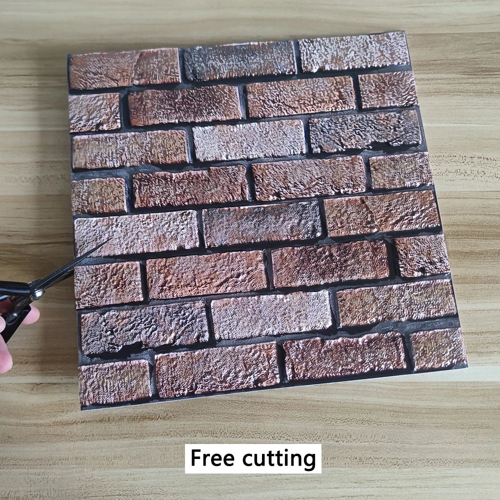 20PCS Of Brown Brick Pattern Self-adhesive Wall Sticker,3D Foam Panel,