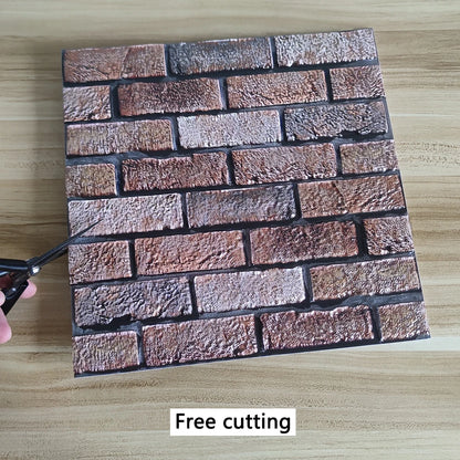 20PCS Of Brown Brick Pattern Self-adhesive Wall Sticker,3D Foam Panel,