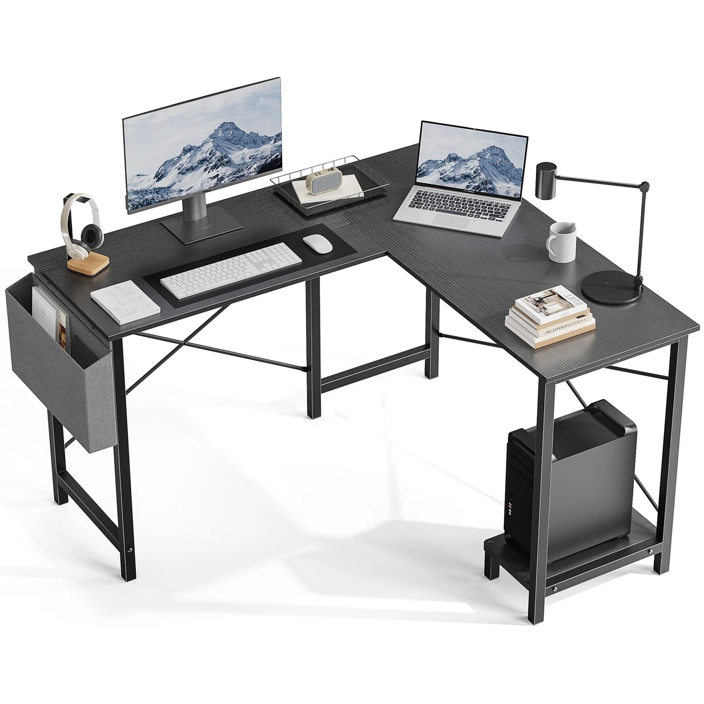 Gaming Corner 50 Inch Office Writing PC Wooden Table with CPU Storage Shelf & Side Bag
