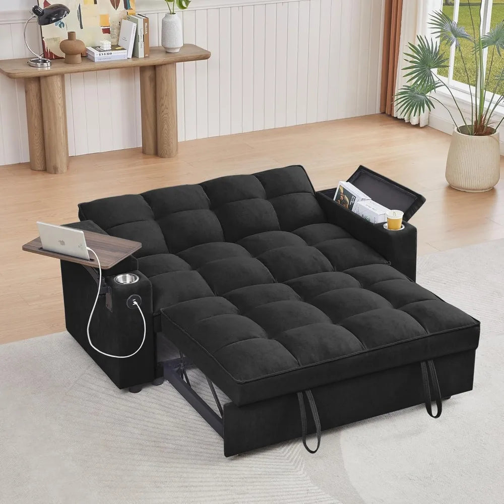 Sleeper Sofa Bed with Adjustable Backrest,, Side Table & USB/-C Ports