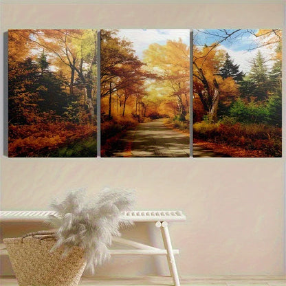 3pcs Autumn Leaves Canvas Paintings, Framed, Fall Colors , Wall Art,