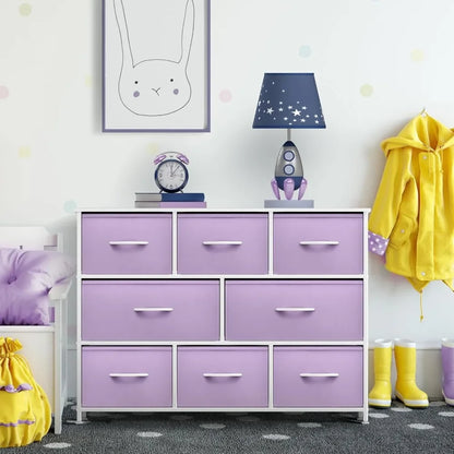 Dresser with 8 Drawers Steel Frame, Wood Top & Handle, Fabric Bins