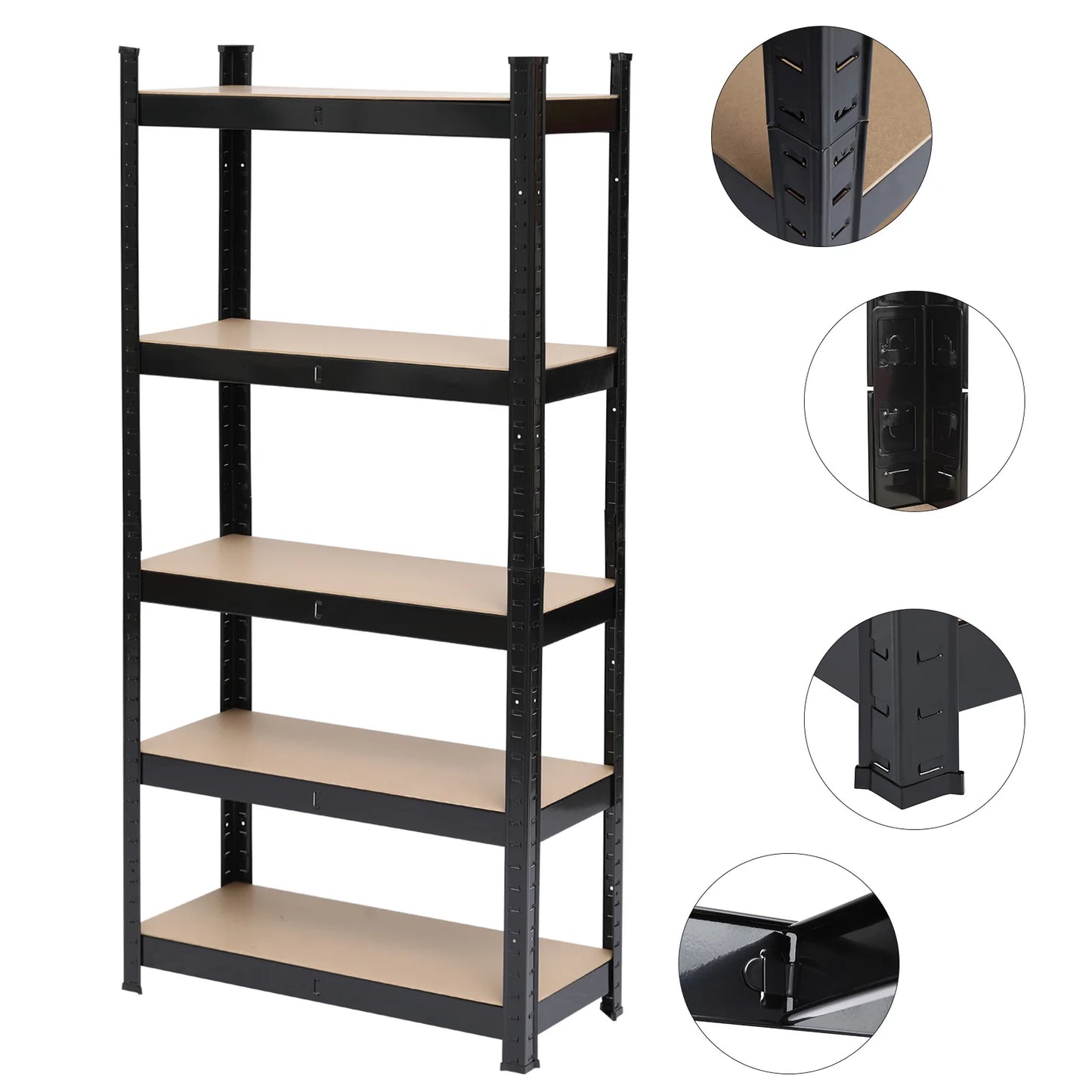 5 Tier Heavy Duty Black Metal Shelving Garage Storage