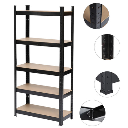 5 Tier Heavy Duty Black Metal Shelving Garage Storage