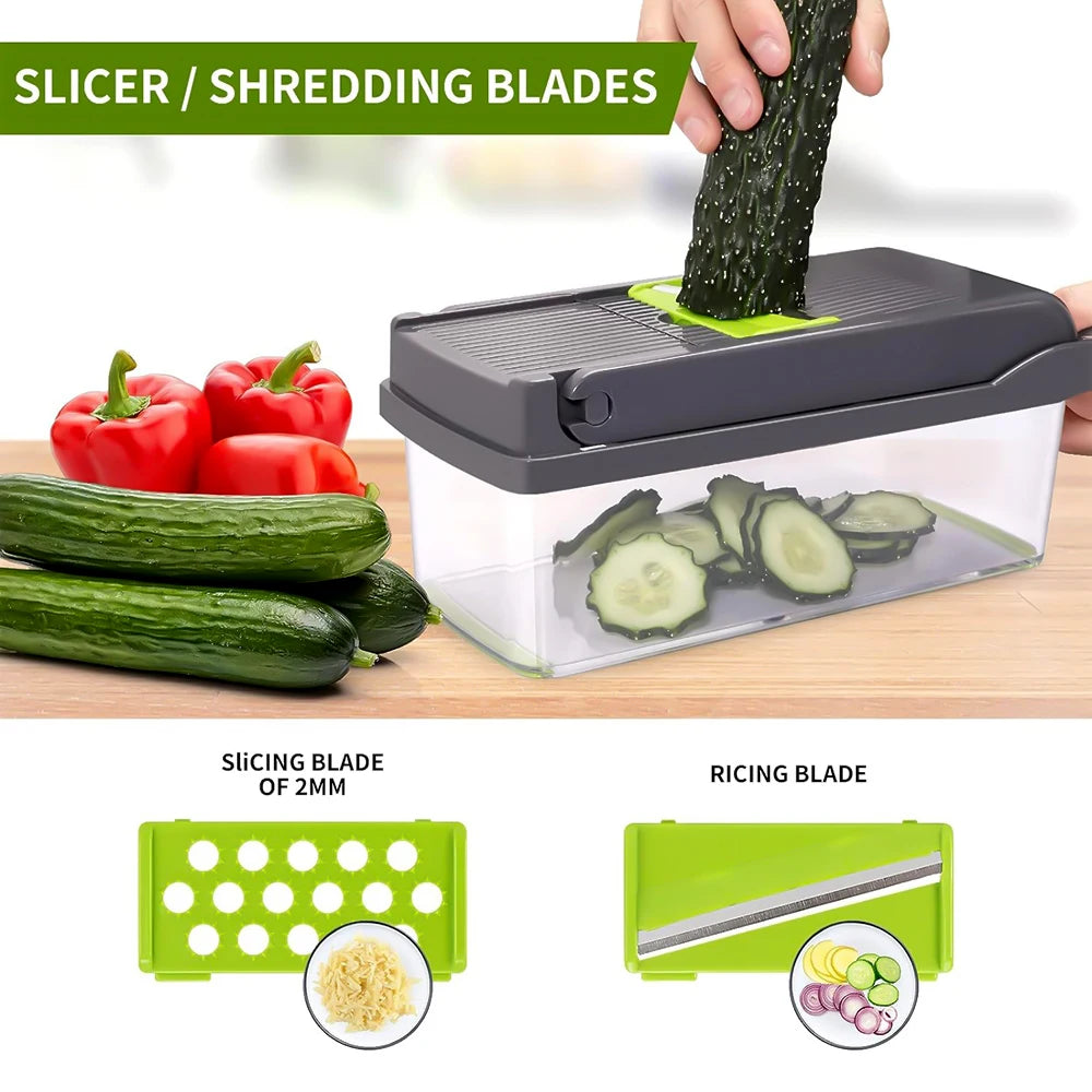 14 in 1 Multifunctiona Manual Chopper, Potato Cut Shredder Kitchen Gadget