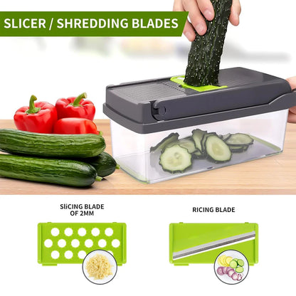 14 in 1 Multifunctiona Manual Chopper, Potato Cut Shredder Kitchen Gadget