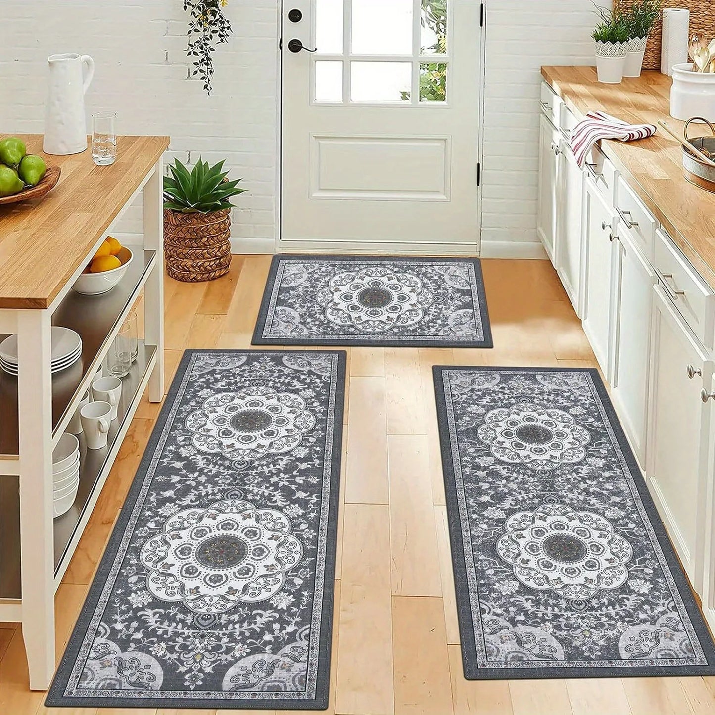 3 pcs set floor mat Bohemian style rugs kitchen carpet Non-slip