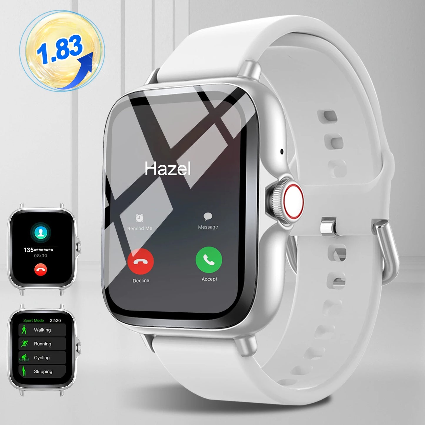 Smart watch with full touch screen, call, message reminder, compatible with iPhone/android mo
