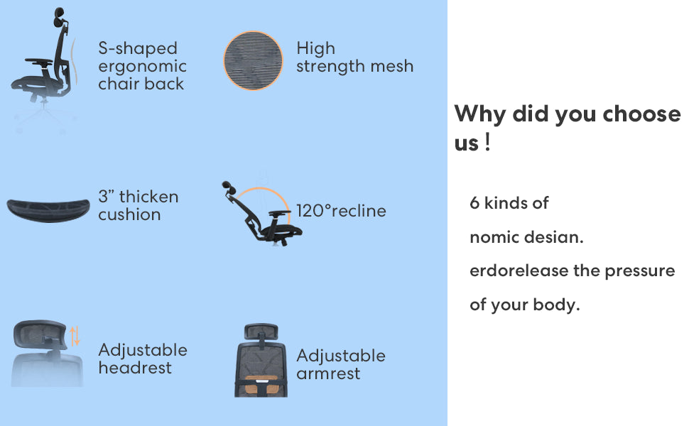 New Ergonomic Adjustable Lumbar Support Chair 120°Tilt High Back with Soft Flip Up Arms